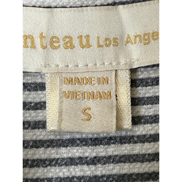 Monteau Los Angeles Shirt Womens Small Black White Striped Peplum V-Neck Casual - Picture 7 of 10